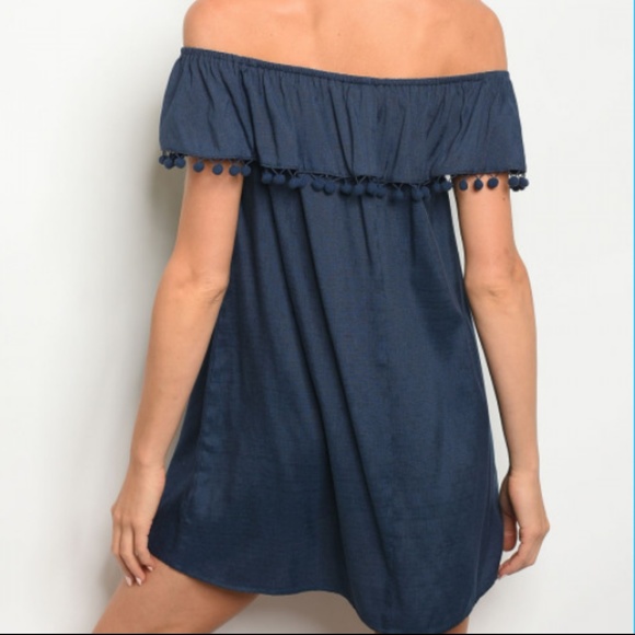 LAST Navy Off-Shoulder Dress - Picture 3 of 3